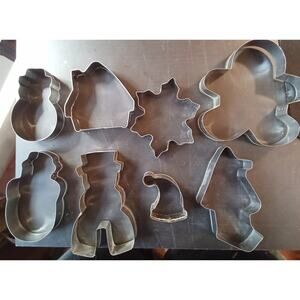 Vtg Cookie Cutter Lot Unbranded Tin Holiday Shapes- Snowman House Snowflake +5